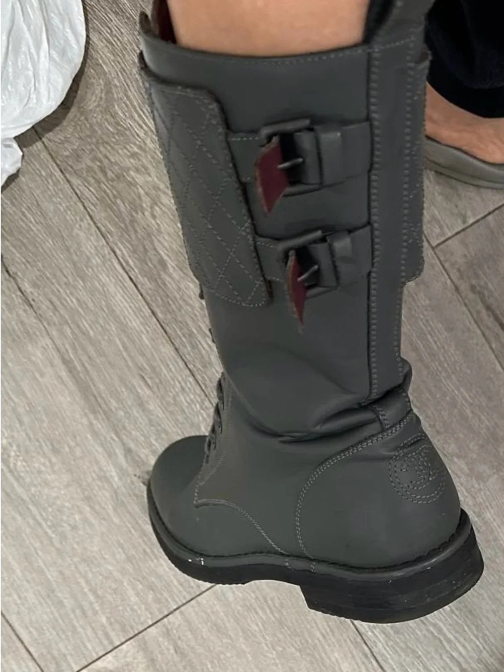 CHANEL dark gray Quilted Cuff Combat Boots